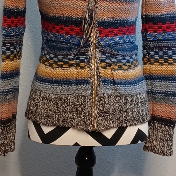 Wilfred Free Whimsical Wool Alpaca Blend Full Zip Striped Knit Sweater Cardigan - Picture 5 of 12